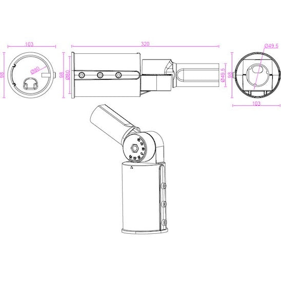 adapter za rasvjetne stupove sa 80 na 50mm - skica