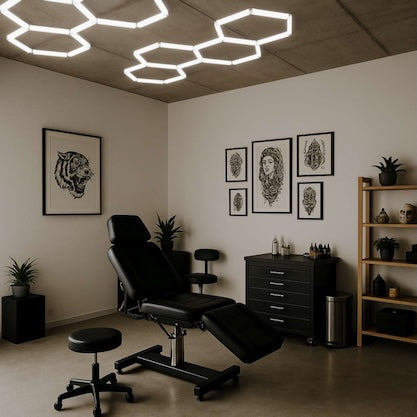 led hexagon u frizerskom salonu