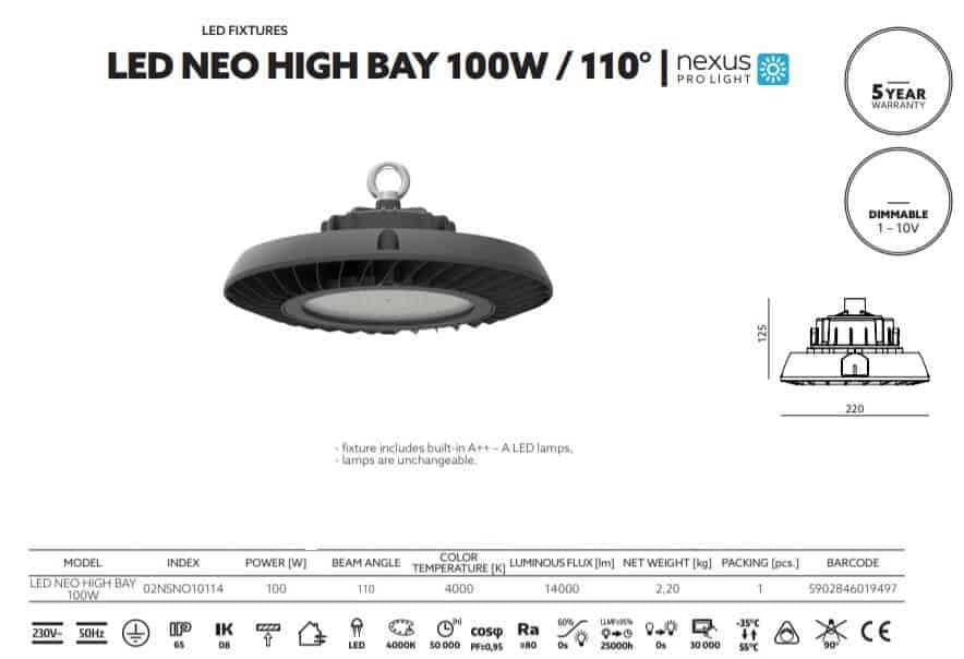LED industrijsko zvono dimabilno 100W
