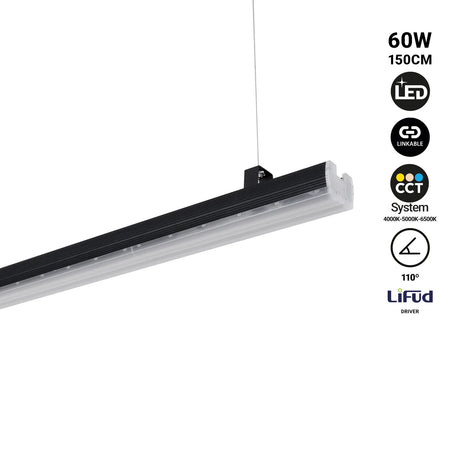 led linijska rasvjeta za trgovine i dućane - 60w, 3cct, lifud driver - crne boje