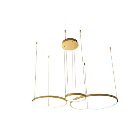 led luster za dnevni boravak zlatne boje sa tri kruga