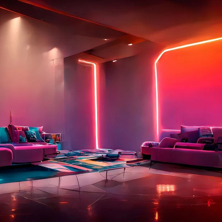 led neon flex rasvjeta rgb boje prikaz kako svjetli crvenom bojom u sobi