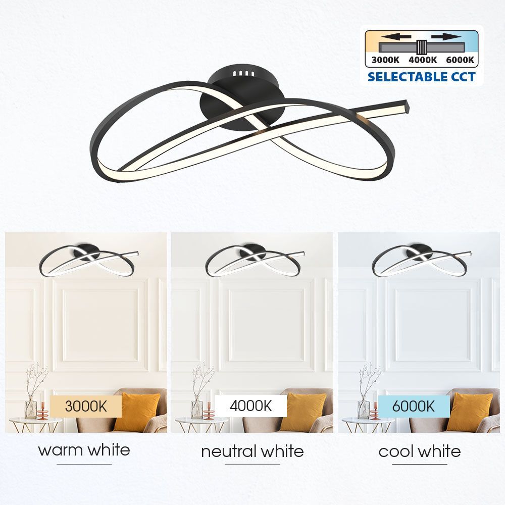 led plafonjera moderna crne boje sa prikazom boje svjetla 3000k, 4000k, 6000k