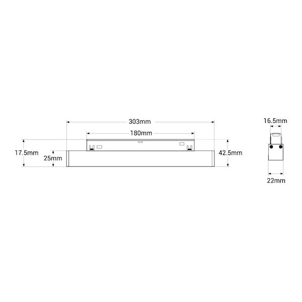 Magnetna linearna šinska rasvjeta snage 12w -dimenzije