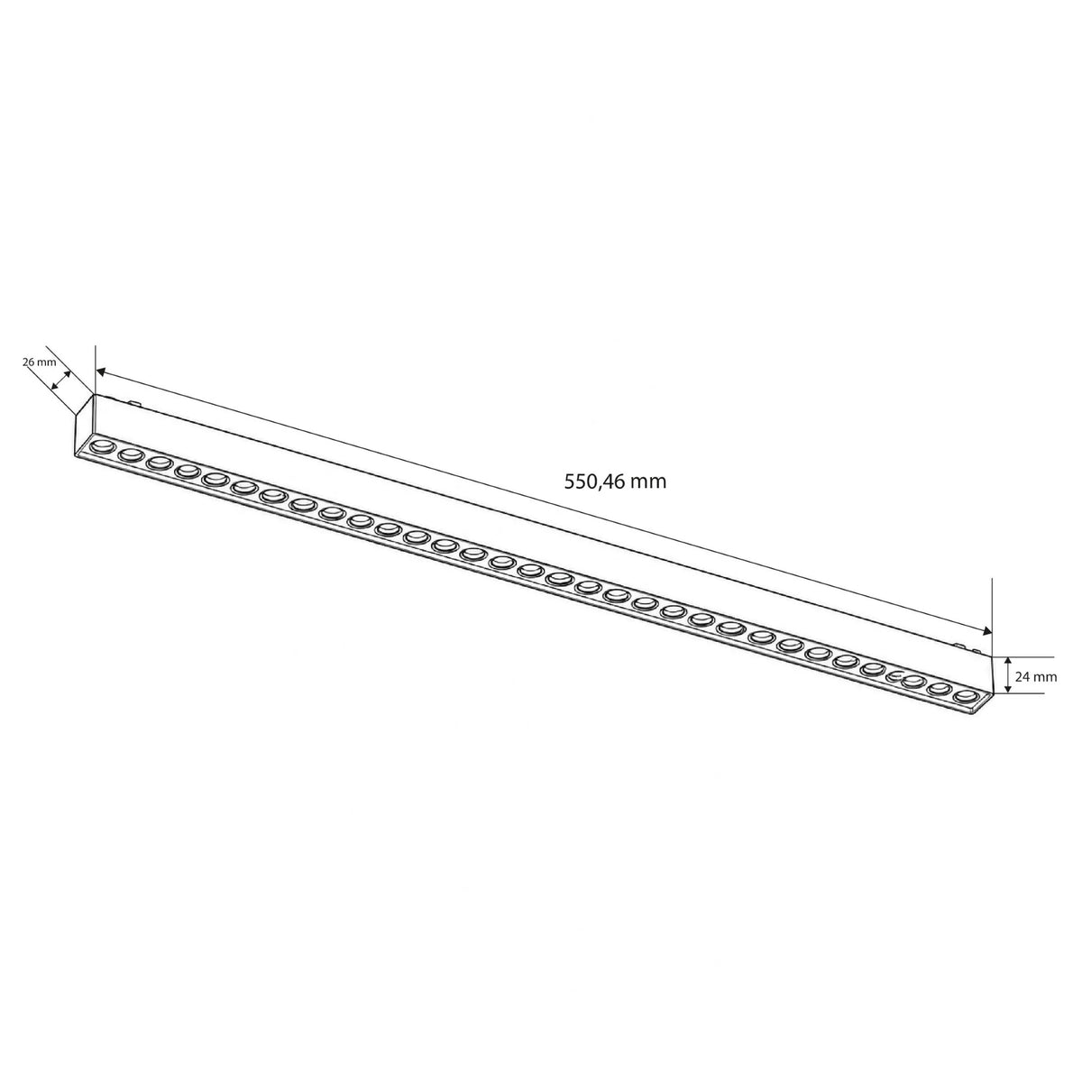 magnetna šinska rasvjeta crne boje linearna - 30w - dimenzije