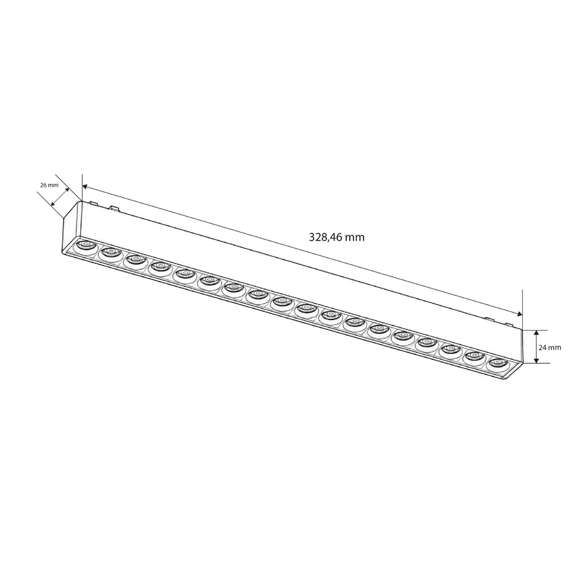 magnetna šinska rasvjeta crne boje linearna - 18w - dimenzije
