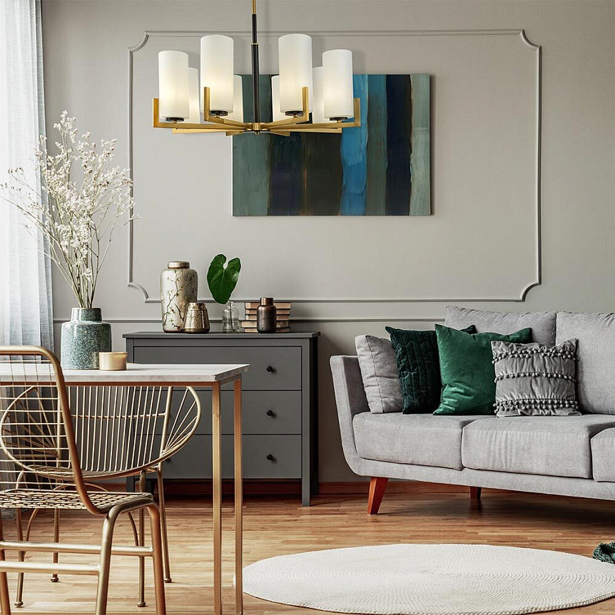 maytoni fortano visilica zlatne boje sa bijelim sjenilima - slikano u dnevnom boravku