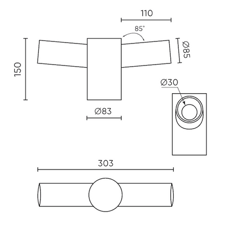 nosač za montažu 2 svjetiljke na rasvjetni stup - dimenzije