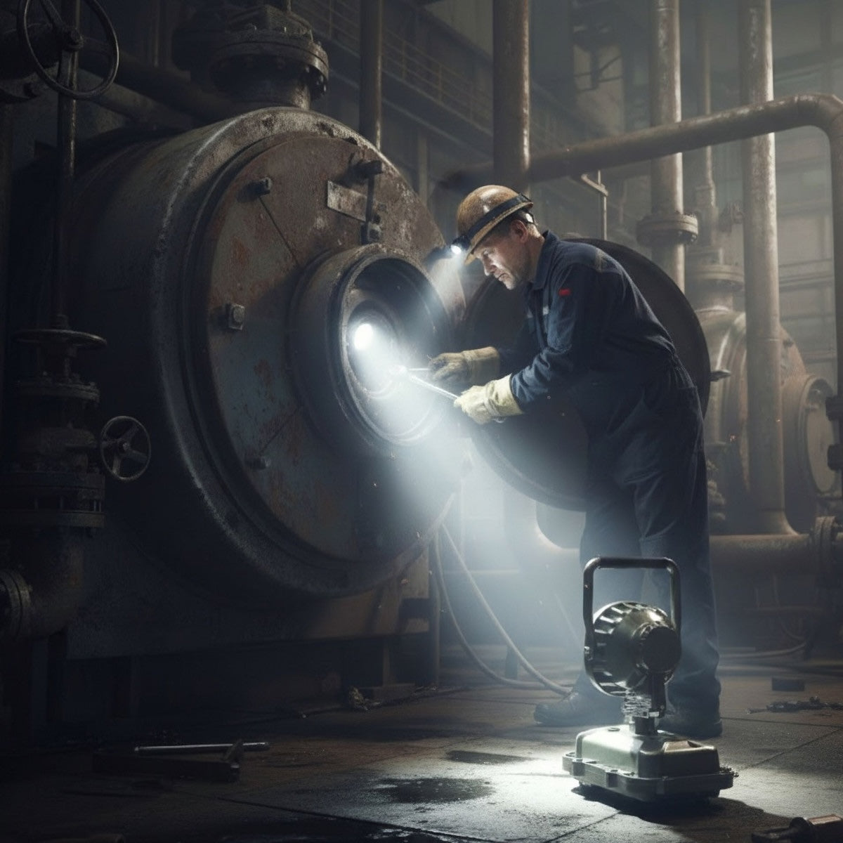 prijenosni led reflektor ex proof atex certifikat - prikaz kako svjetli u industrijskom postrojenju