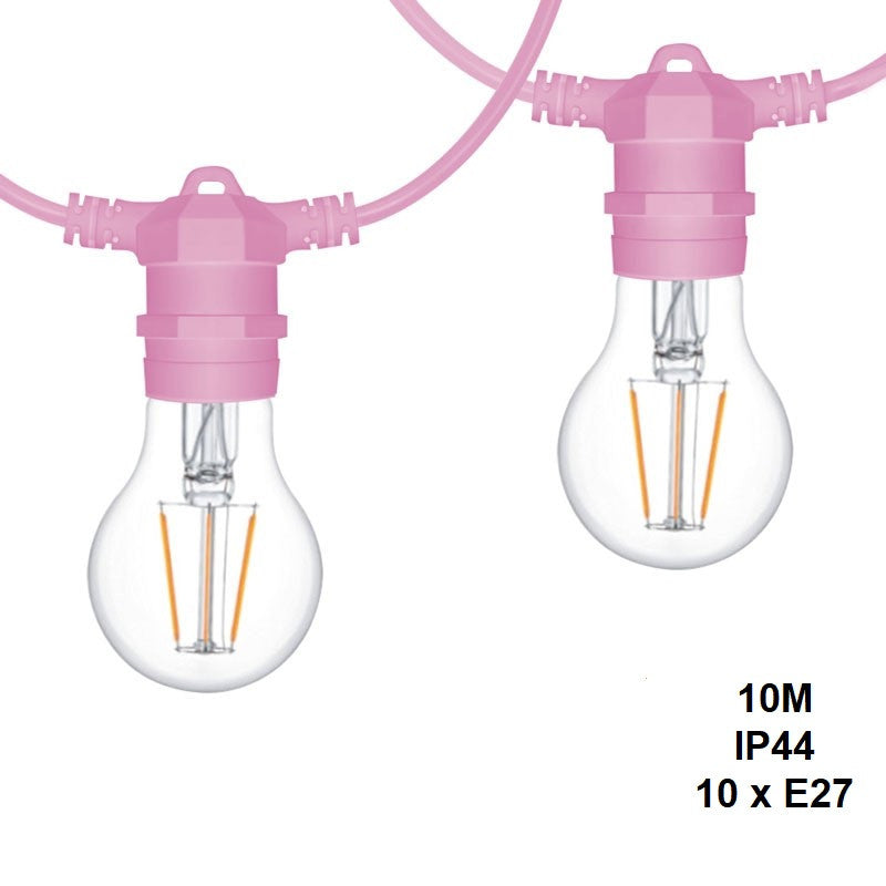 rasvjetni lanac roze boje, duljine 10 metara, sa 10 grla e27