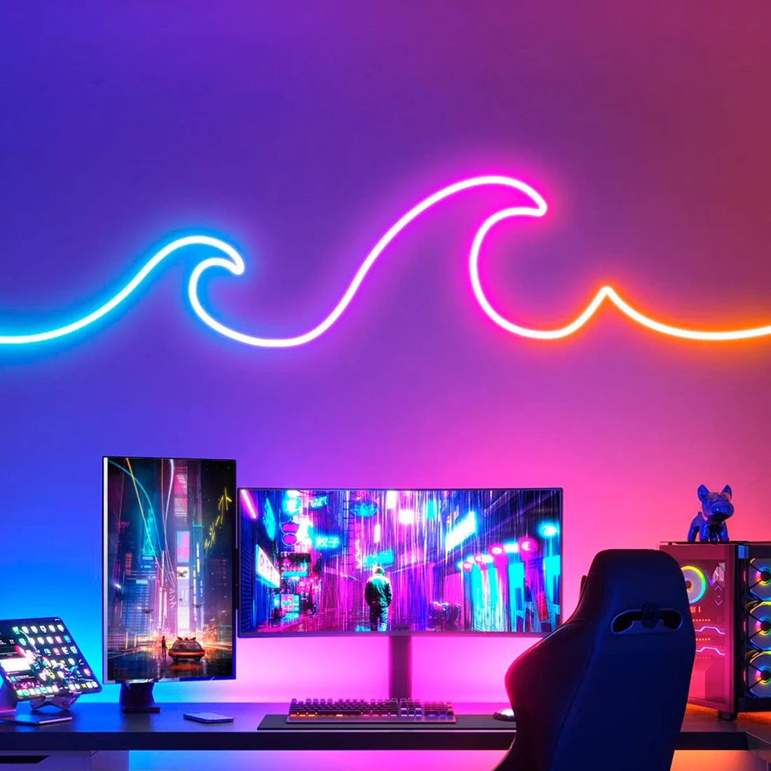 rgb led neon felx rasvjeta svjetli u raznim bojama u gaming sobi