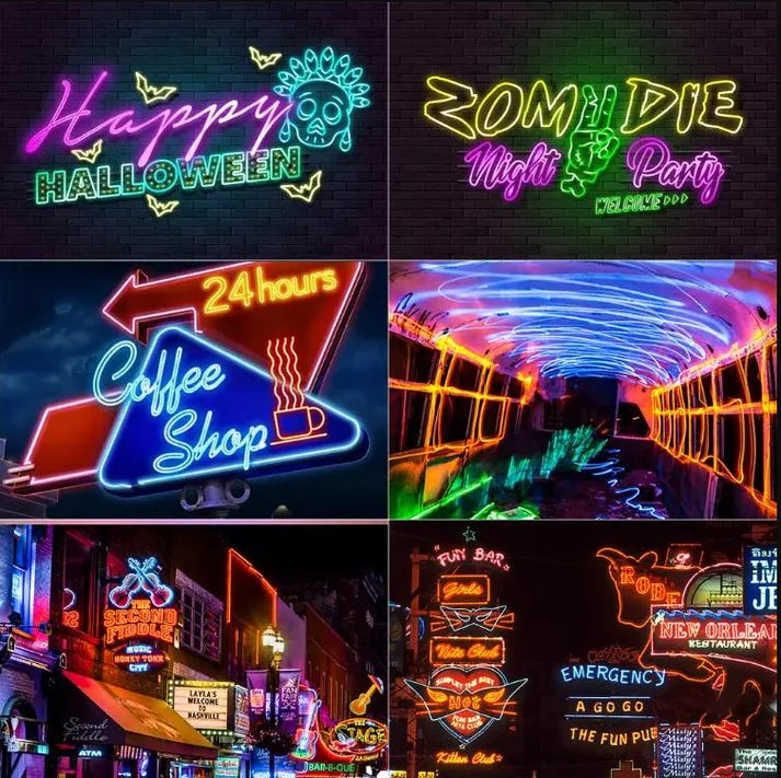 rgb led neon felx rasvjeta svjetli u raznim bojama na reklamama