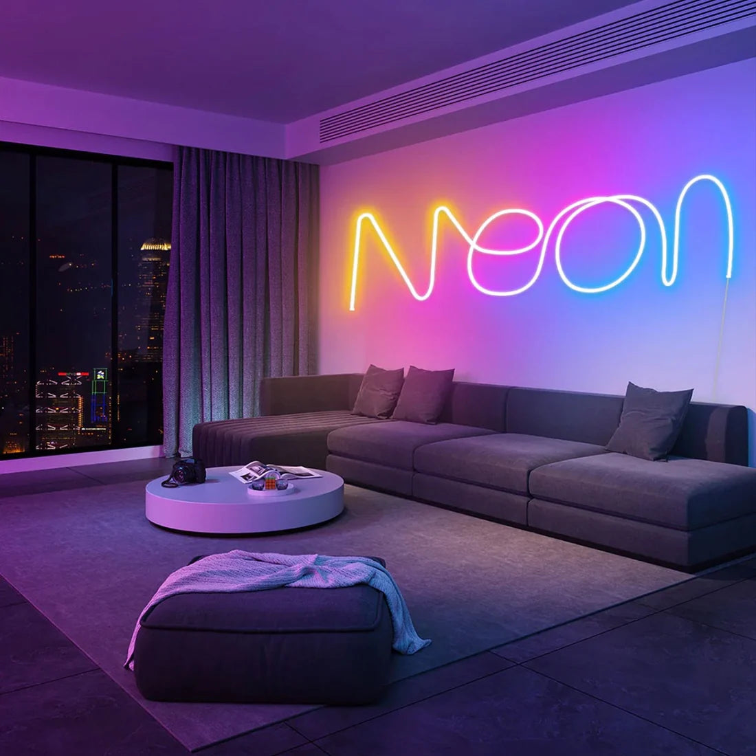 rgb led neon felx rasvjeta kako svjetli u dnevnom boravku