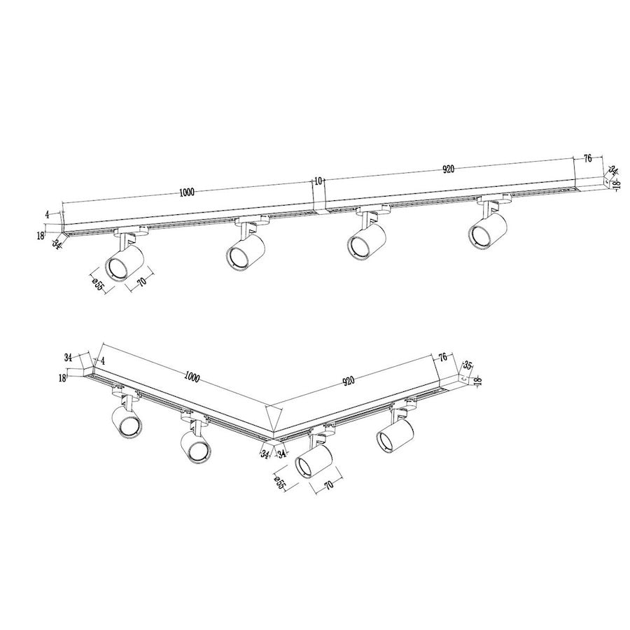 set šinske rasvjete 2 metra - dimenzije