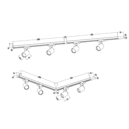 set šinske rasvjete 2 metra - dimenzije
