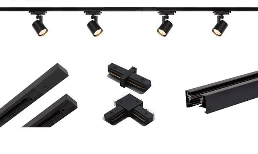 šinska rasvjeta set sa 4 gu10 šinska reflektora crne boje