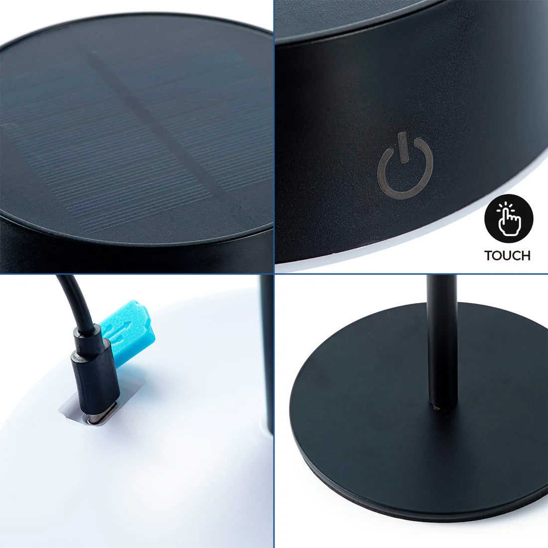 punjive stolne lampe na baterije crne boje prikaz kako se puni