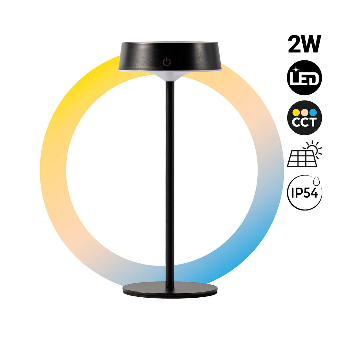 stolne lampe na baterije crne, zaštita ip54, snaga 2w, 3cct