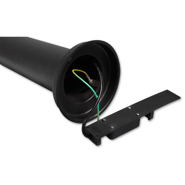 vanjska podna lampa sa utičnicom - crne boje - prikaz postolja lampe