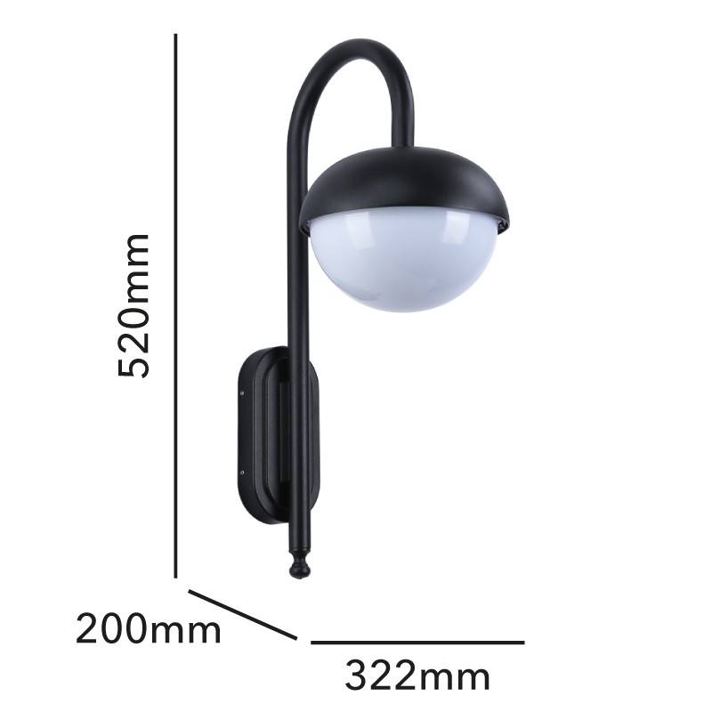 vanjska zidna rasvjeta vintage dizajn - crne boje - prikaz dimenzija