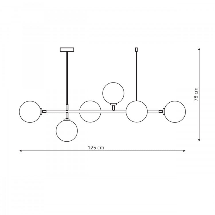 viseća lampa sa 6 grla za žarulje e14 zlatne boje - dimenzije